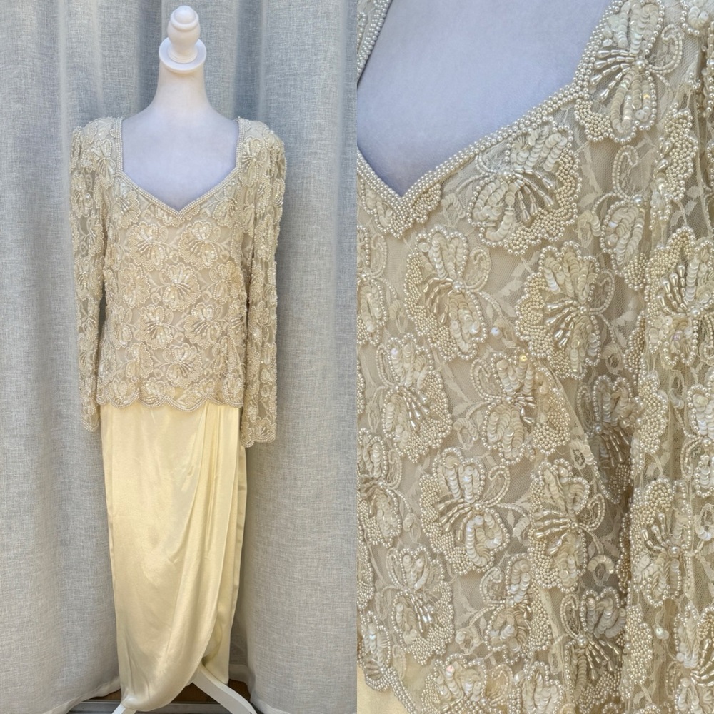 NWT Sténay off white floral lace pearls sequins gown mother of the bride dress